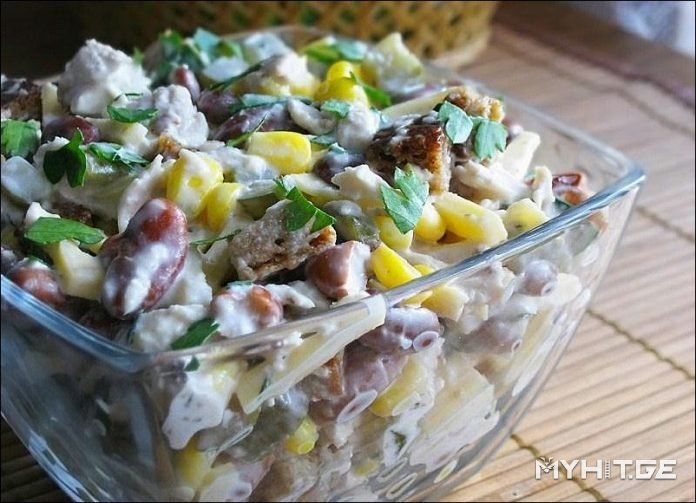 უგემრიელესი სალათა ლობიოთი და შებოლილი ქათმით! საახალწლო სამზადისისთვის