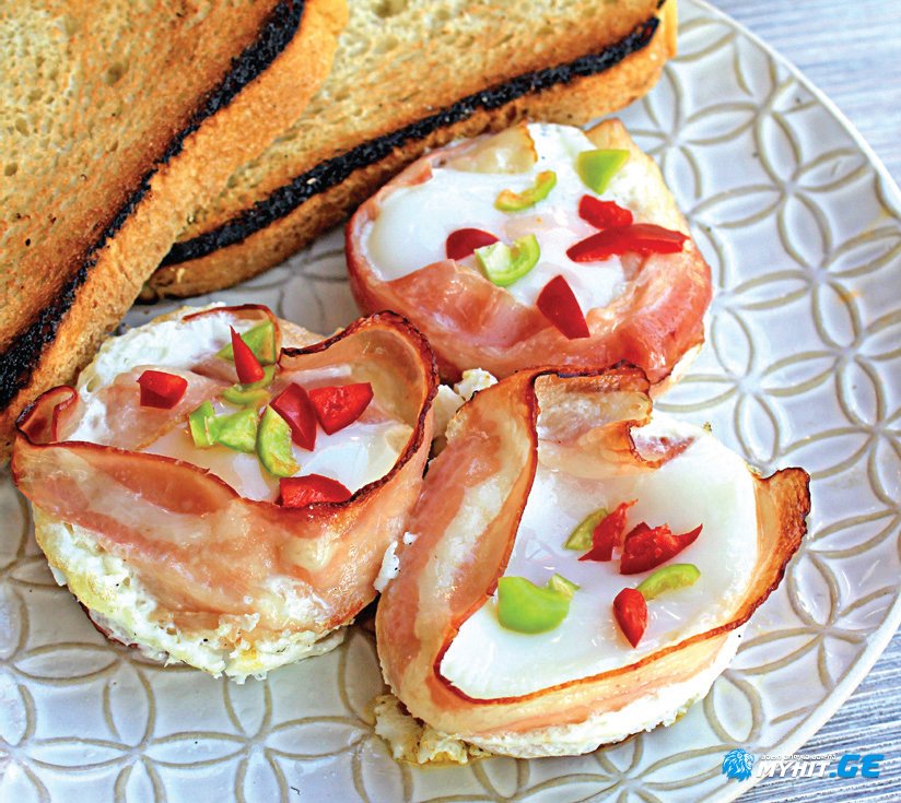 კვერცხი ბეკონით - რეცეპტი დამწყებ კულინართათვის