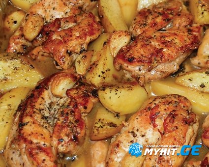 ქათამი კარტოფილითა და ნივრით